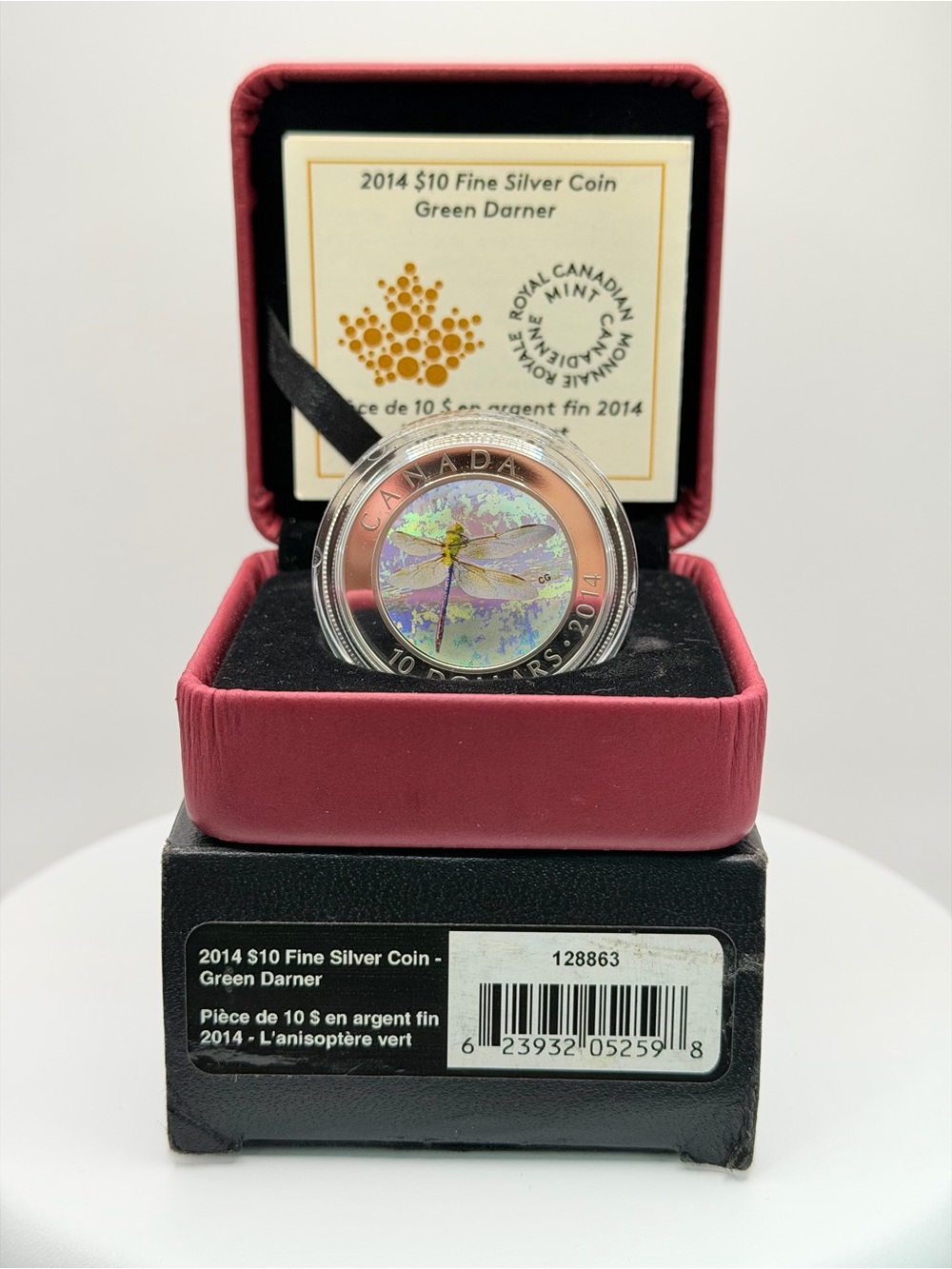 Royal Canadian Mint 2014 Green Darner Dragonfly Silver $10 Coin - Pink Case